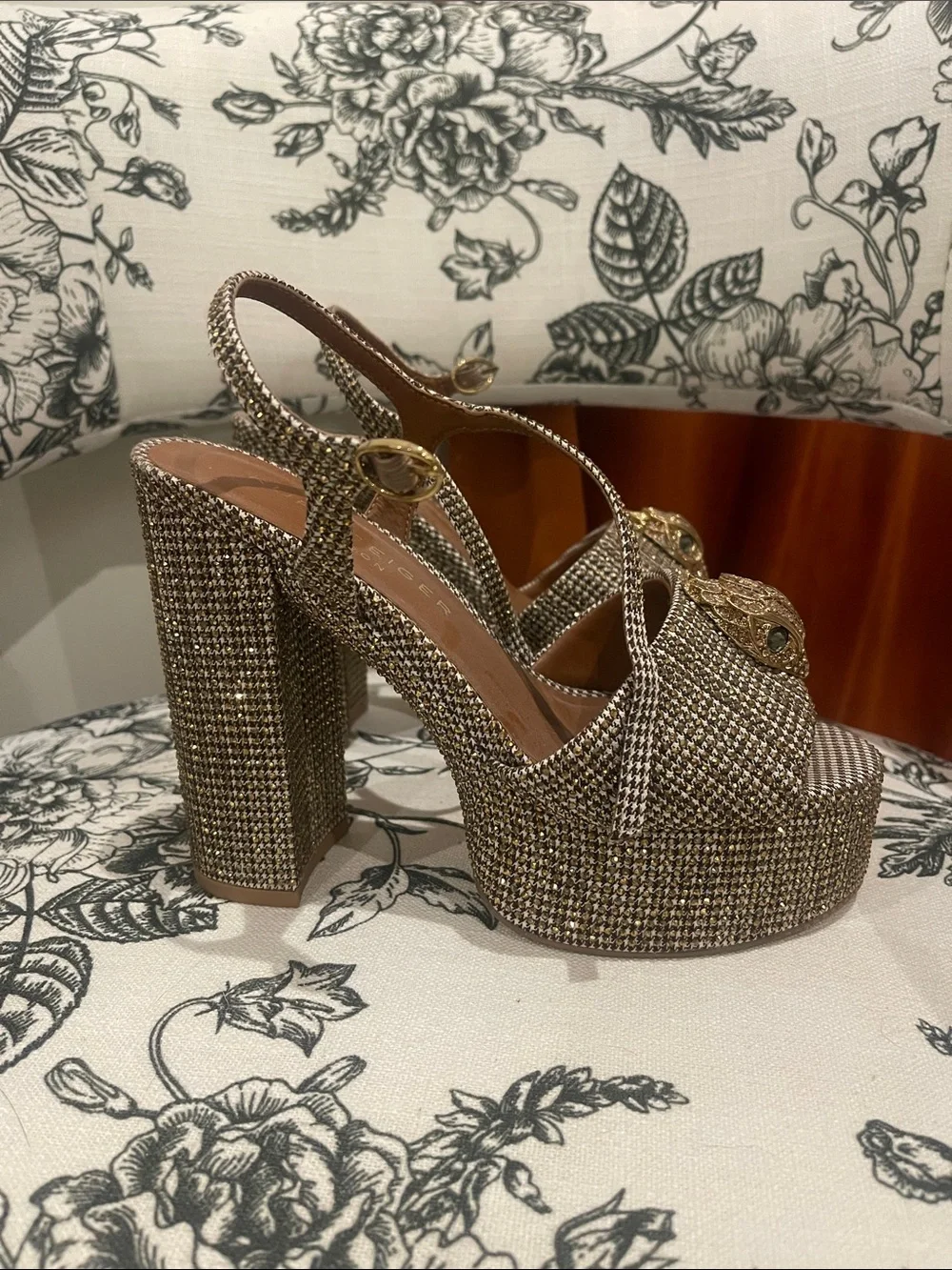 Kurt Geiger Metallic Woven Platform Slingbacks in Gold and Silver